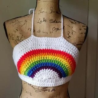 HAND CRAFTED Cropped Top Crochet Bikini Rainbow Pride LGBT F