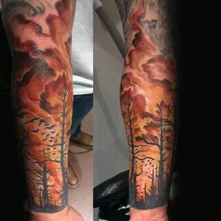 Forest Fire Guys Full Arm Sleeve Tattoo Design Ideas Flame t