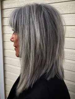 Medium Salt And Pepper Hairstyle With Bangs Grey hair with b