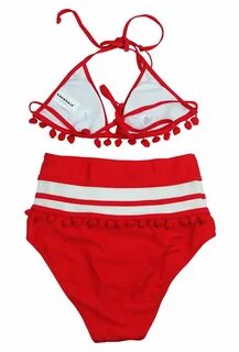 FBA COCOSHIP Womens Mesh Striped High Waist Bikini Set Tasse