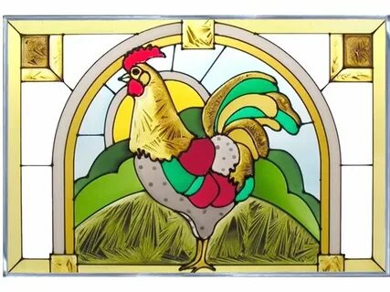 HAND PAINTED GLASS ART WITH ROOSTER Deco peinture, Vitrail, 