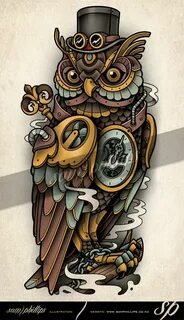Clockwork Owl Tattoo Steampunk Traditional owl tattoos, Owl 