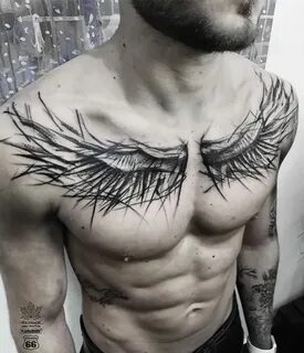 Winged tattoo on the chest done by @kwin_tattoo www.otziapp.