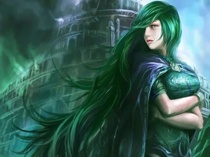 Green hair girl, Fantasy girl, Green hair