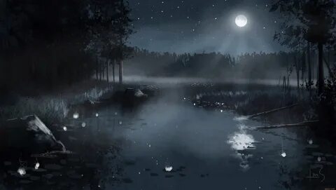 #1042338 sunlight, fantasy art, night, reflection, Moon, mis