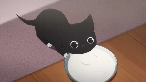black cat is drinking milk Black cat anime, Cute animal draw