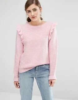 Willow and Paige Ribbed Sweater With Shoulder Ruffle Nudevot