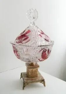 Hofbauer Red Byrde Crystal Collection Lidded Compote Bird Fo