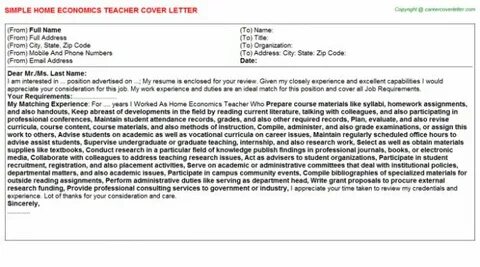 Home Economics Teacher Cover Letter Cover letter for resume, Cover letter s