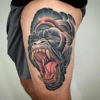 Tattoo monkey gorilla leg tattoo tattoo for man Neo Traditio