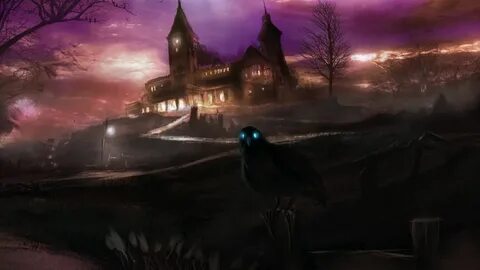 HD desktop wallpaper: Art, Dark, House, Hill, Raven, Spooky,