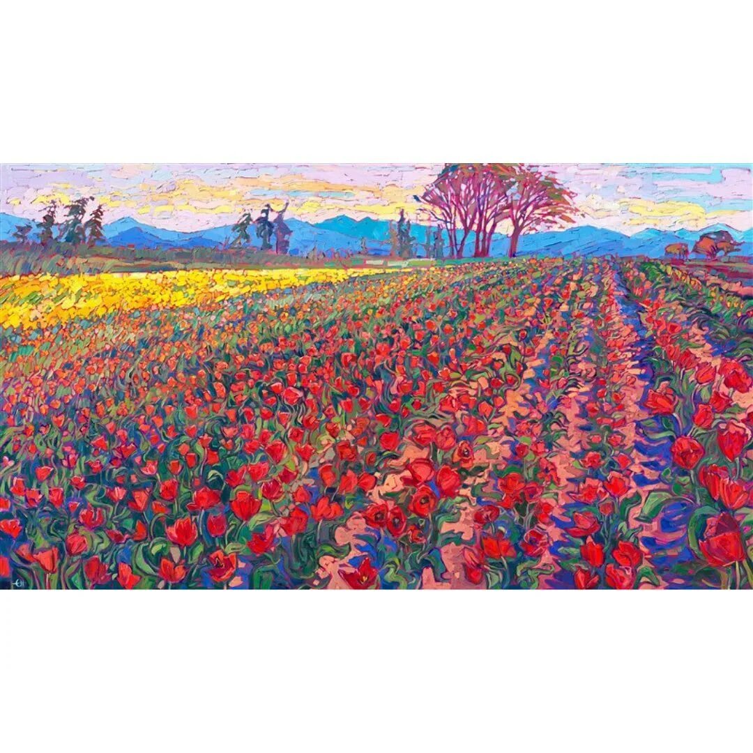 Tulip Blooms 2021 OIL ON CANVAS by erin hanson 48 x 84 in $50,000 Nestled i...