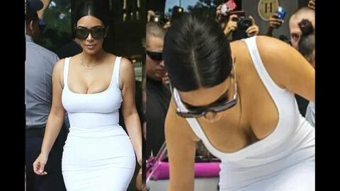 Kim Kardashian Bend Over Cleavage Show In Tight Dress - YouT