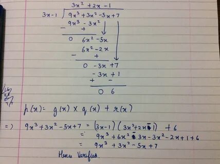 Divide 9x 3 3x 2 5x 7 by 3x 1 write the quotient and remainder Also 