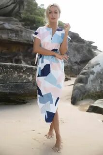 MRS ROPER DRESS - White/Navy/Coral Print Fashion, Chic penci