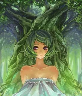 Safebooru - bare shoulders bust collarbone face forest green