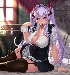 Big boob purple hair maid anime