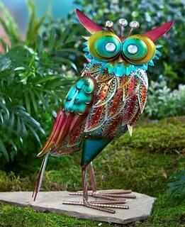 Multicolored Shimmering Metallic Outdoor Metal Owl Sculpture