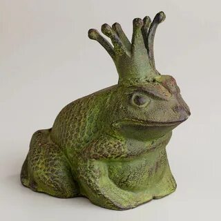 Rustic Sculpture Frog King Garden Figurine Antique Brown Fro