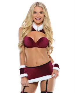 Holiday Play Sleigh all Day Velvet Bra Top w/Faux Fur Collar