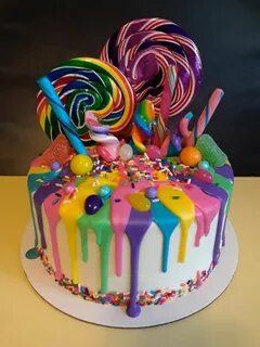 Rainbow candy cake for a Trolls party Lolly cake, Candy birt