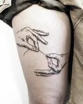 Thread Holding Hands Tattoo #thread #tattoo #legtattoo Obers