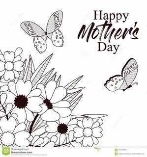 Happy Mothers Day Card with Butterflies and Flowers Stock Ve
