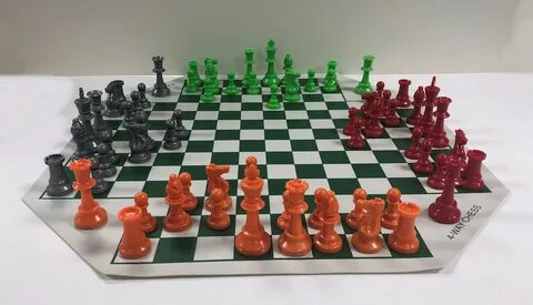 4 Way Chess Set Combo - Board , 4 Sides Color Chess Pieces &