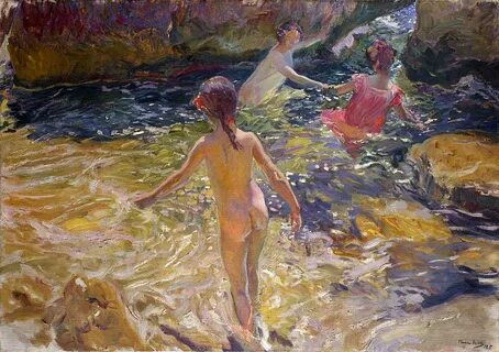 The Bath, Javea, 1905 Painting by Joaquin Sorolla Y Bastida 