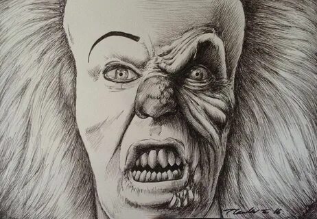 Pennywise the clown IT Tim curry pen drawing by billyboyuk.d
