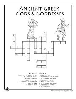 Greek Gods Names Crossword Puzzle Greek mythology worksheets