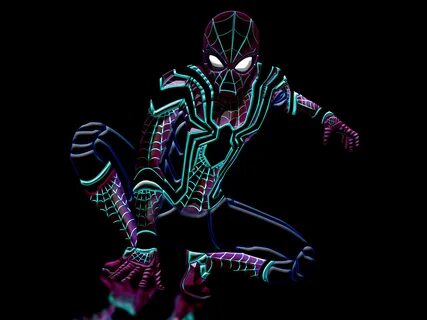 Spider-Man Wallpaper 4K, Neon art, Black background, Marvel 