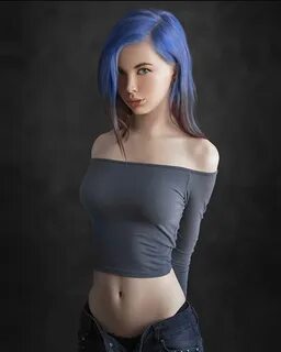 Blue cat hoodie blue hair cosplay big boobs