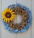 Recycled Upcycled Denim Jeans Wreath With Burlap Any Season 