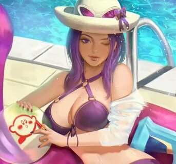 kirby, caitlyn, and pool party caitlyn (league of legends an