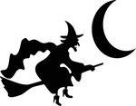 Witch Flying By Crescent Moon Silhouette - Witch On A Broom 