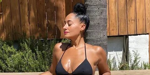 Tracee Ellis Ross 47 poses in black string bikini on Instagr