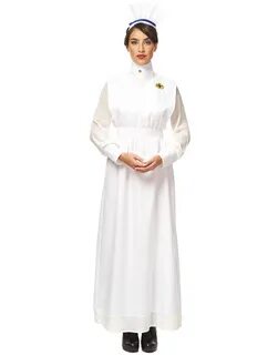 Vintage War Nurse Adult Womens White Uniform Halloween Costu