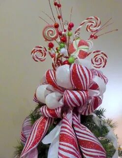 Red and White Candy tree topper - Tree decorations - Bow Tre