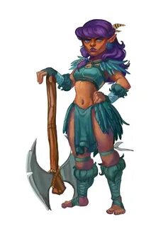 Female Gnome Barbarian with Greataxe - Pathfinder PFRPG DND 