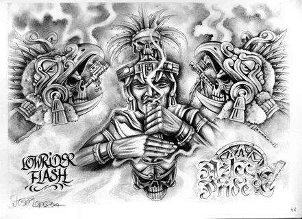Lowrider Flashbook Aztec tattoos sleeve, Aztec warrior tatto