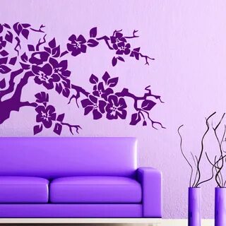 DCTOP Purple Flower Tree Wall Sticker For Living Room Remova