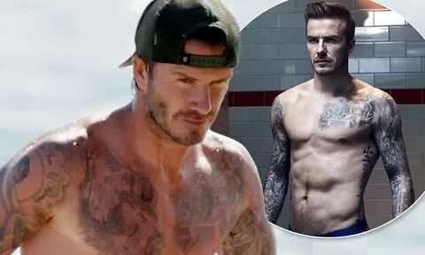 David Beckham shows off his washboard abs boogie boarding on