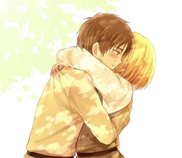 Safebooru - 2boys armin arlert blonde hair blush child eren 