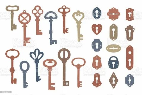 Vintage Bunte Schlüssel Und Schlüssellochkollektion Stock Ve
