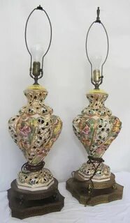 Beautiful Antique Italian Porcelain Lamp with Metal Base Lam