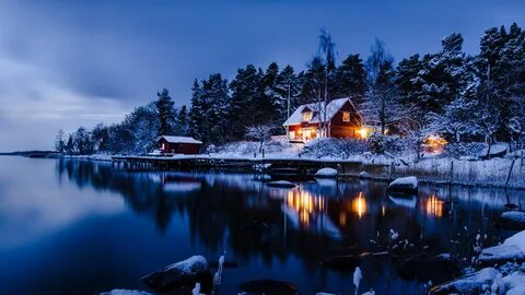 Обои Стокгольм, снег, зима, отражение, природа 4K Ultra HD б