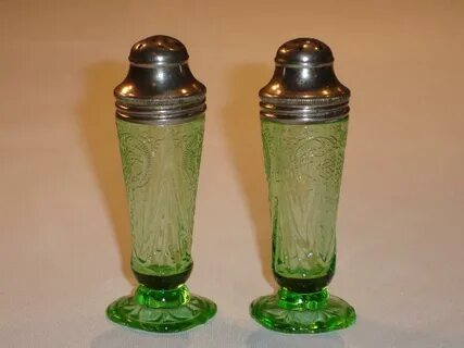 Green Royal Lace Salt and Pepper Shakers Depression Glass An