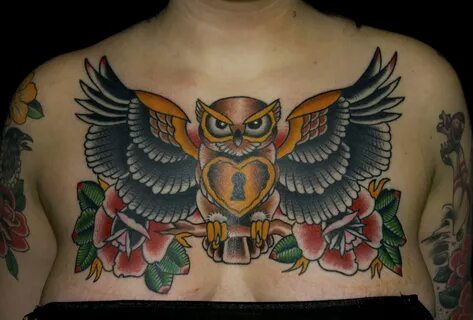 owl locket chest piece tattoo myke chambers Tattoos by Myk. 