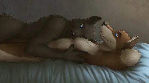 1800x1000 px Anthro blue eyes Furry Hugging In Bed Lying On 